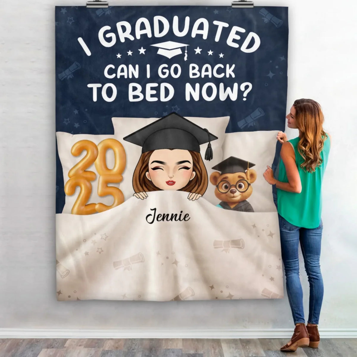 I Graduated Can I Go Back To Bed Now - Personalized Blanket, Gift For Graduation