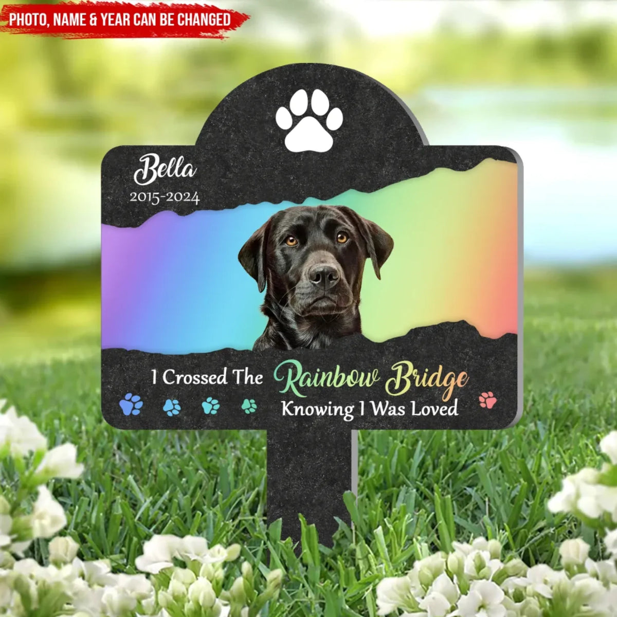 I Crossed The Rainbow Bridge - Personalized Plaque Stake, Memorial Gift For Dog Lover
