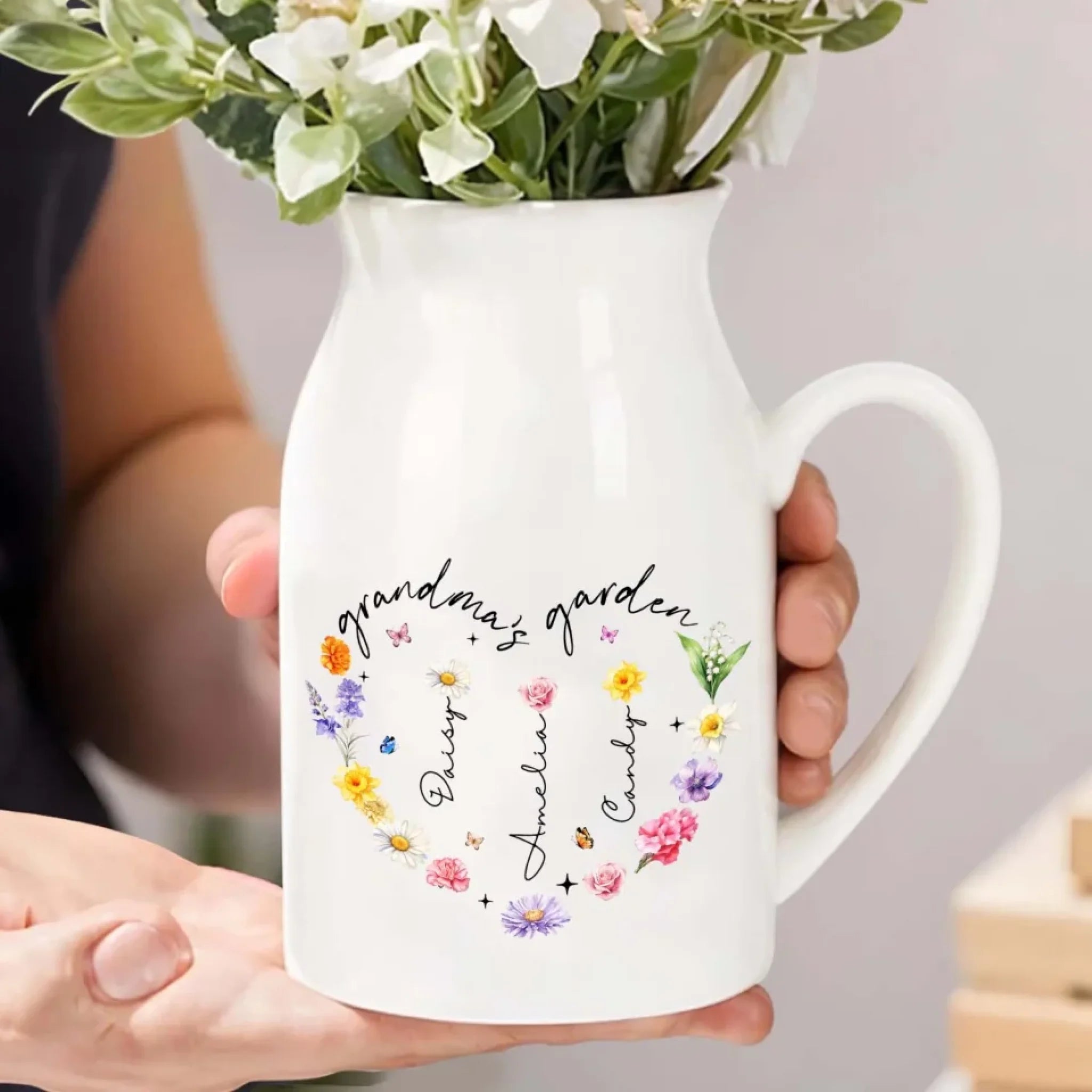 Grandma's Garden Birth Flower - Personalized Flower Vase, Gift for Mom/Grandma