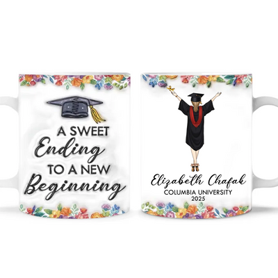 A Sweet Ending To A New Beginning - Personalized Mug, Graduation Gift for Daughter, Granddaughter, Sister