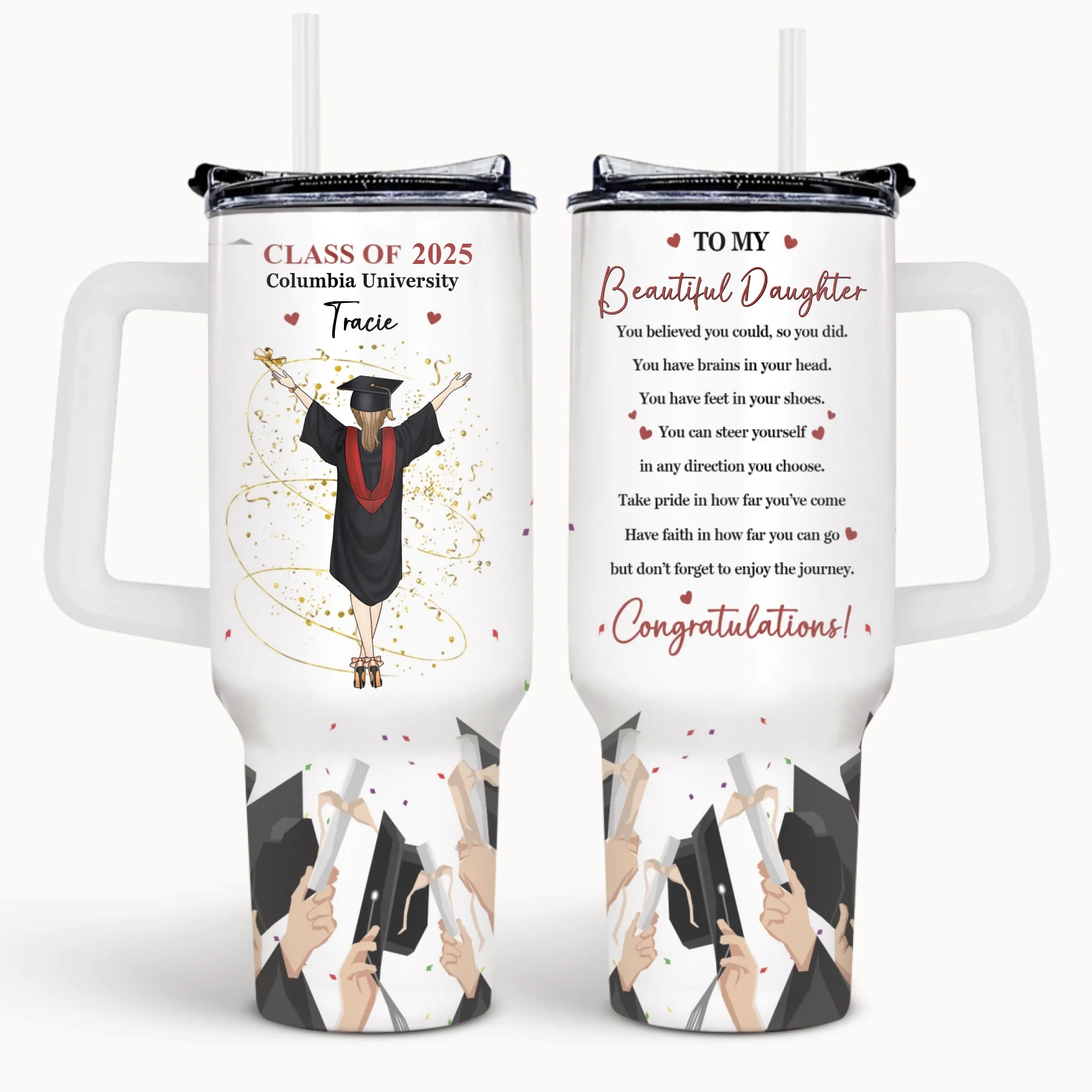 Graduation Congratulation Enjoy The Journey - Personalized Tumbler 40oz, Graduation Tumbler, Graduation Gift
