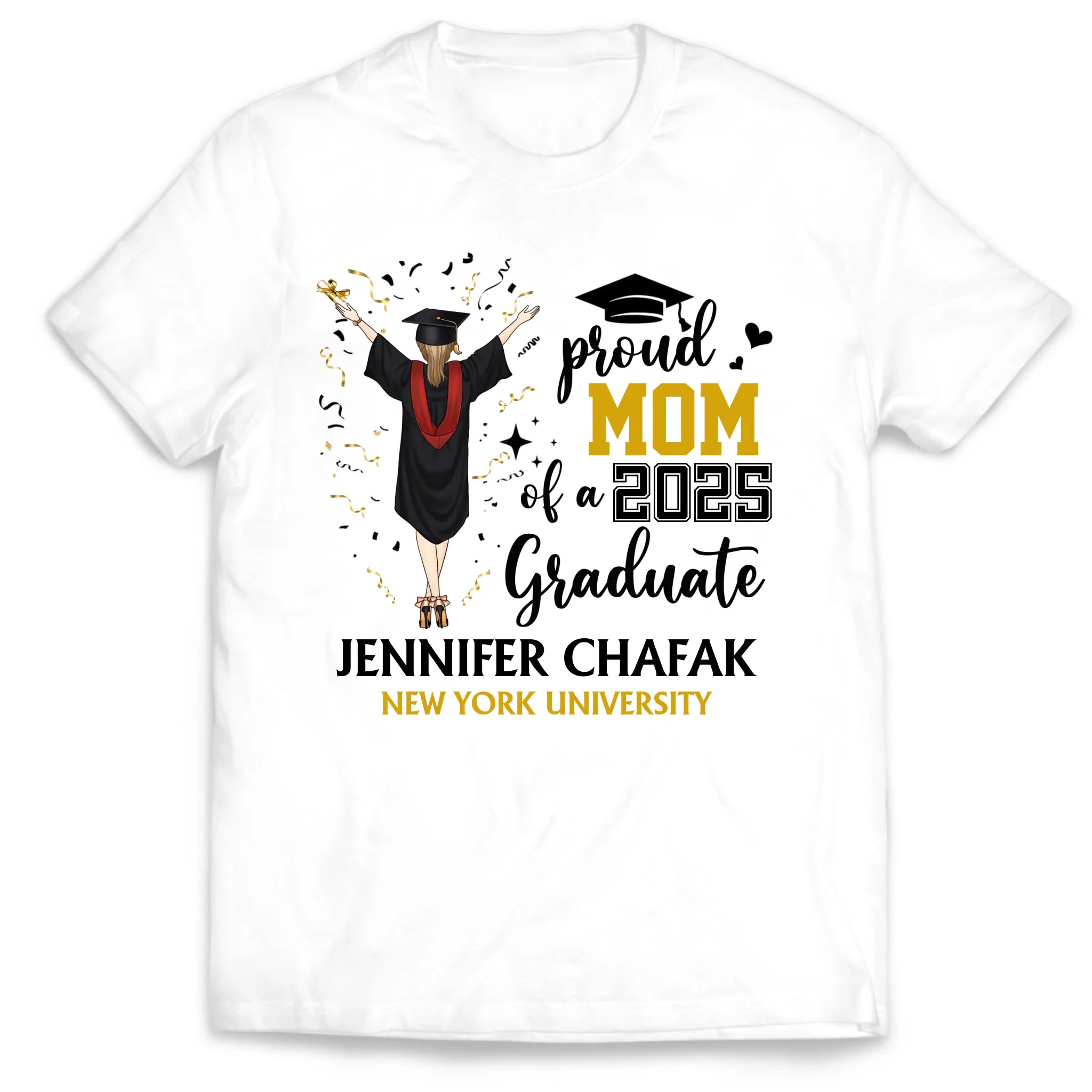 Proud Mom Of A 2025 Graduate - Personalized T-Shirt, Proud Family Shirt, Grad Party Tee