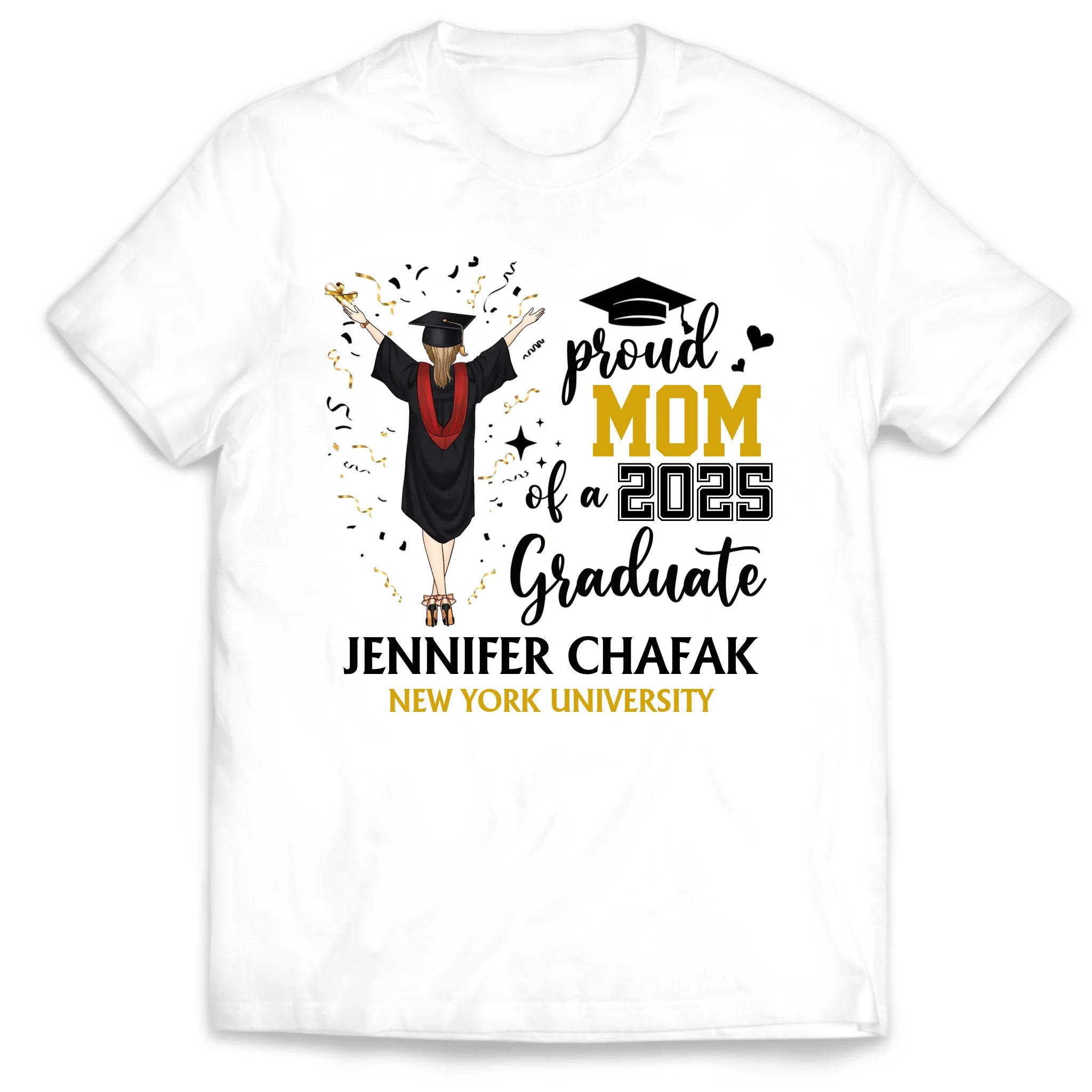 Proud Mom Of A 2025 Graduate - Personalized T-Shirt, Proud Family Shirt, Grad Party Tee