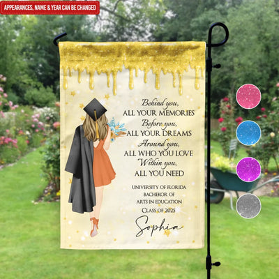 Behind You All Your Memories - Personalized Garden Flag, Graduation Gift for Her, 2025 Senior Gift
