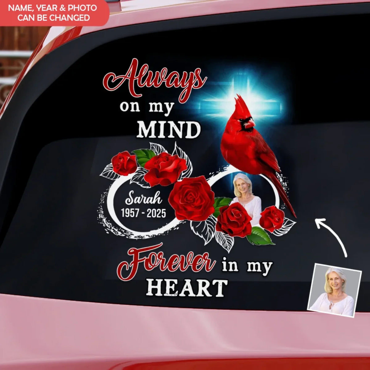Always On My Mind Forever In My Heart  - Personalized Decal, Memorial Decal, Loss Of Loved One Gift