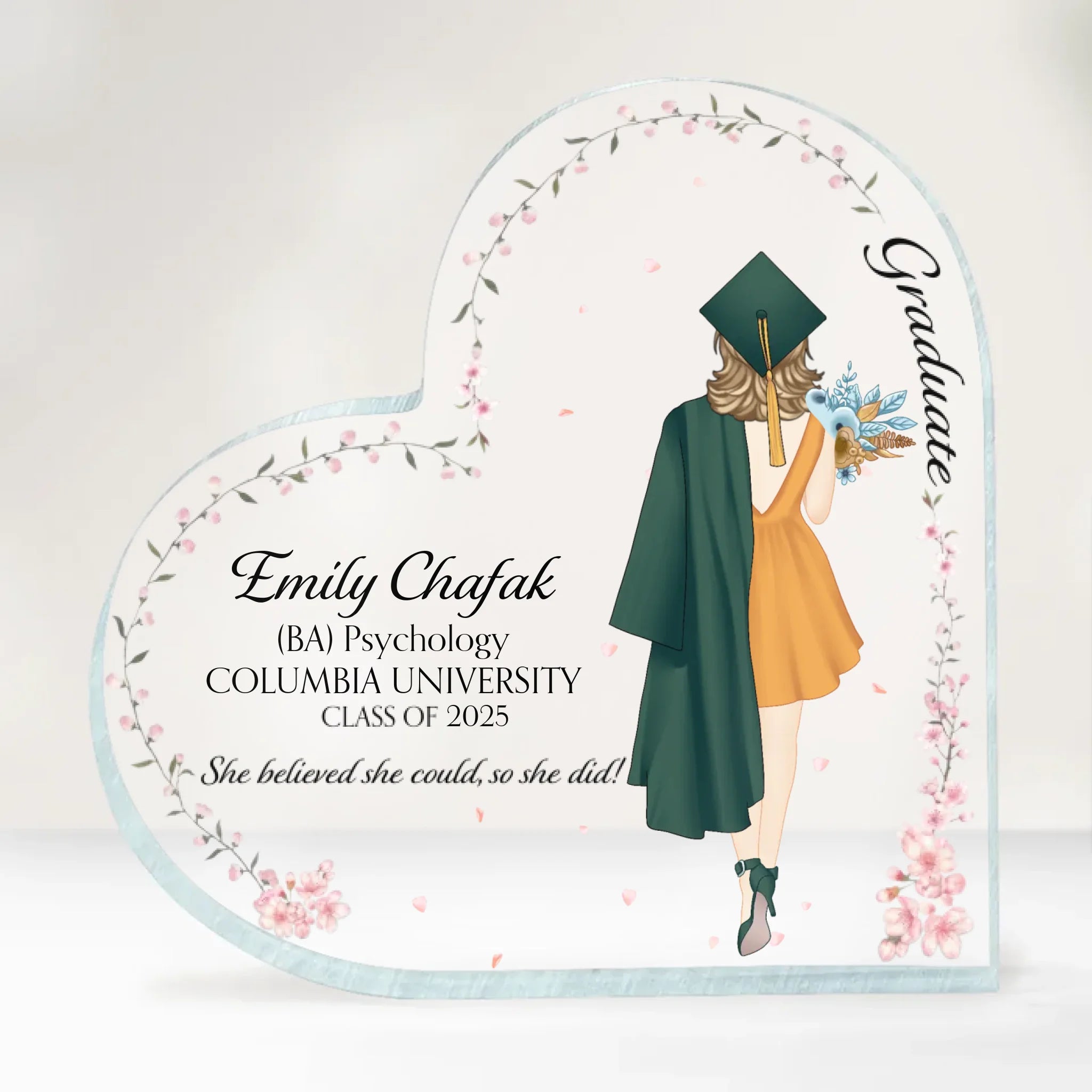 She Believed She Could So She Did - Personalized Heart Acrylic Plaque, Gift for 2025 Senior, Graduation Gift