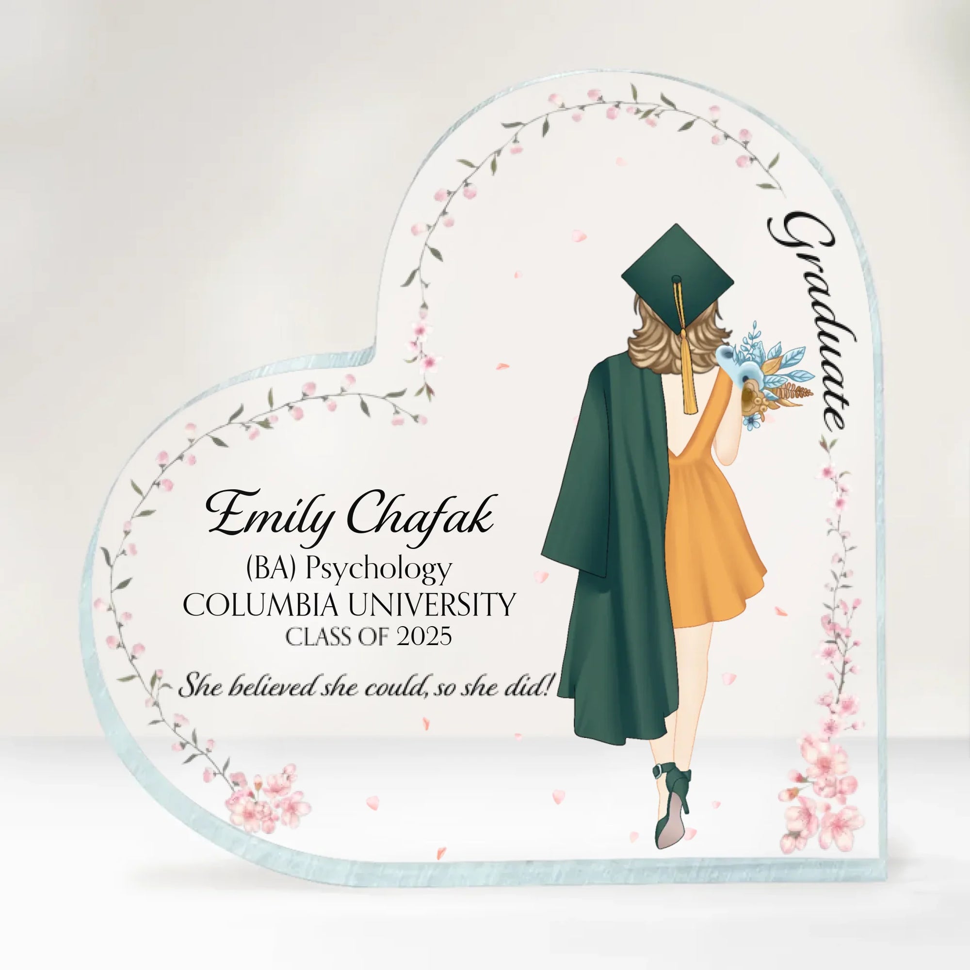 She Believed She Could So She Did - Personalized Heart Acrylic Plaque, Gift for 2025 Senior, Graduation Gift