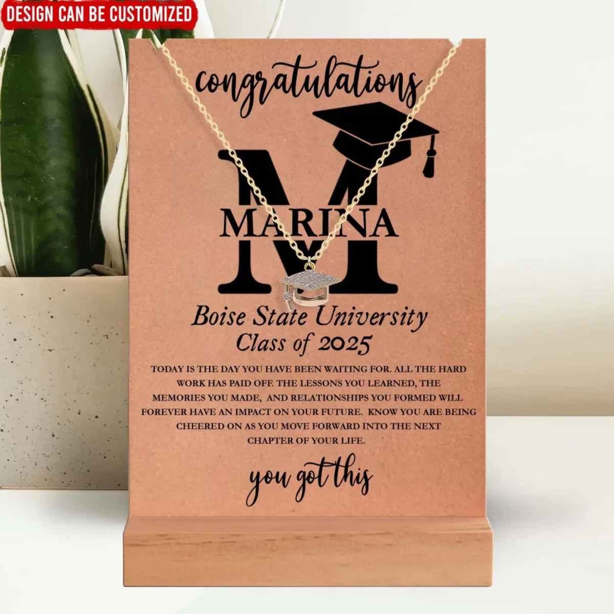 Today Is The Day You Have Been Waiting For - Personalized Wooden Table With Necklace, Graduation Gift