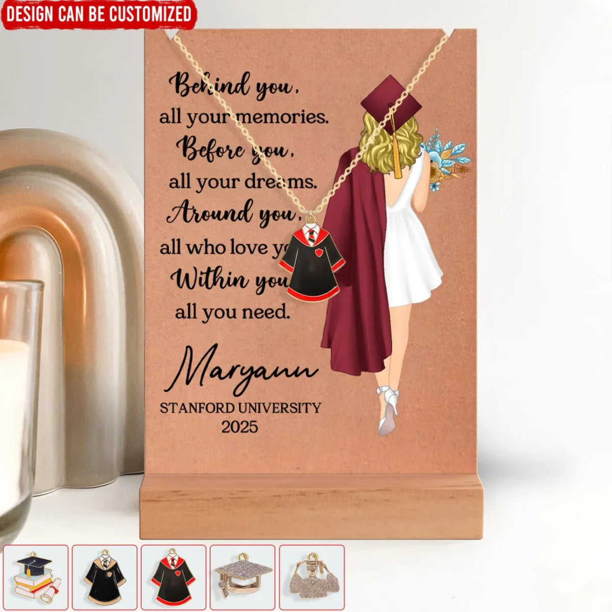 Graduation Behind You, All Your Memories - Personalized Wooden Table with Necklace, Graduation Gift for Dauhgter/Sister