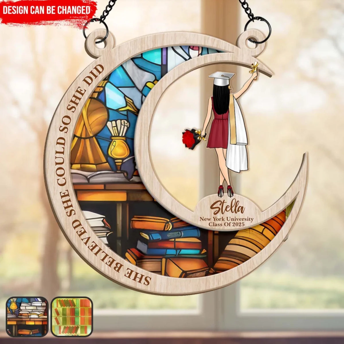 She Believed She Could So She Did - Personalized Window Hanging Suncatcher, Graduation Gift, Class Of 2025