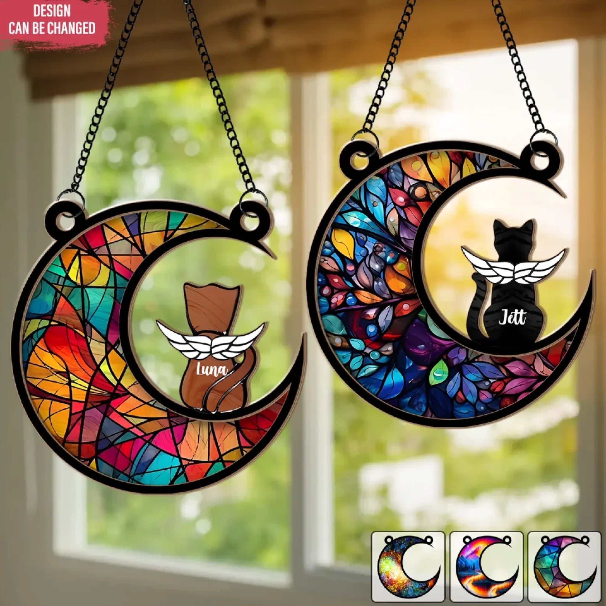 Cat Angel Memorial - Personalized Window Hanging Suncatcher, Cat Loss Gift, Pet Memorial Suncatcher