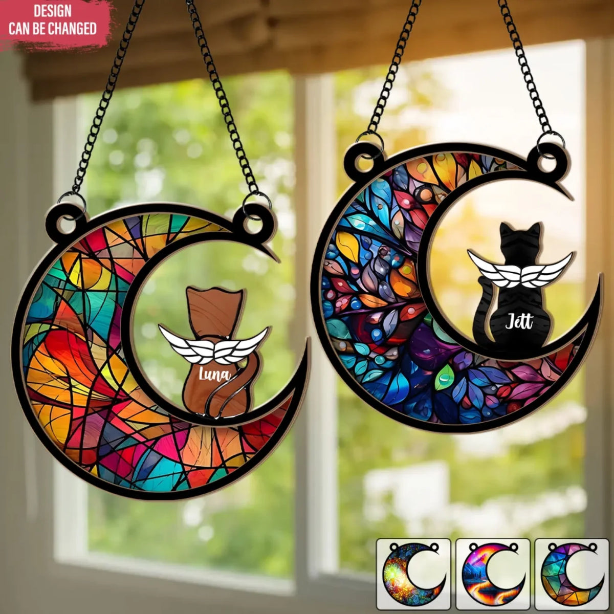 Cat Angel Memorial - Personalized Window Hanging Suncatcher, Cat Loss Gift, Pet Memorial Suncatcher