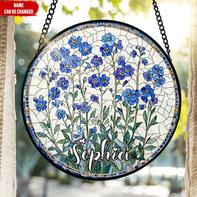 Forget-Me-Not - Personalized Window Stained Glass, Custom Name Suncatcher Hanging