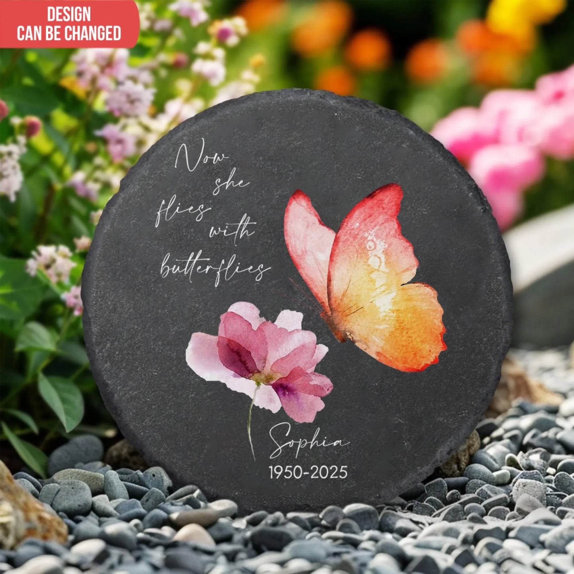 Now She Flies With Butterflies - Personalized Memorial Stone, Loss Of Loved One Gift