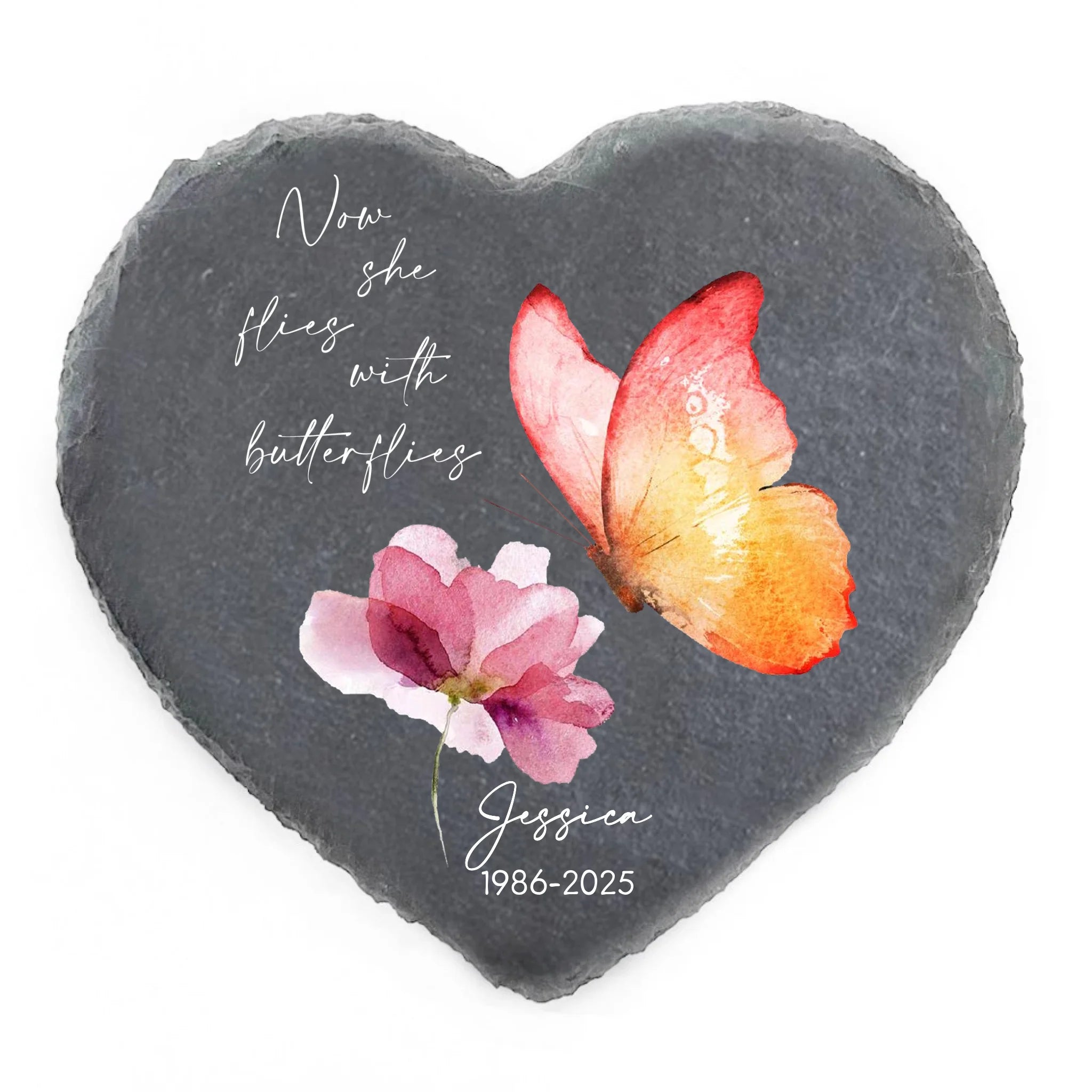 Now She Flies With Butterflies - Personalized Memorial Stone, Loss Of Loved One Gift