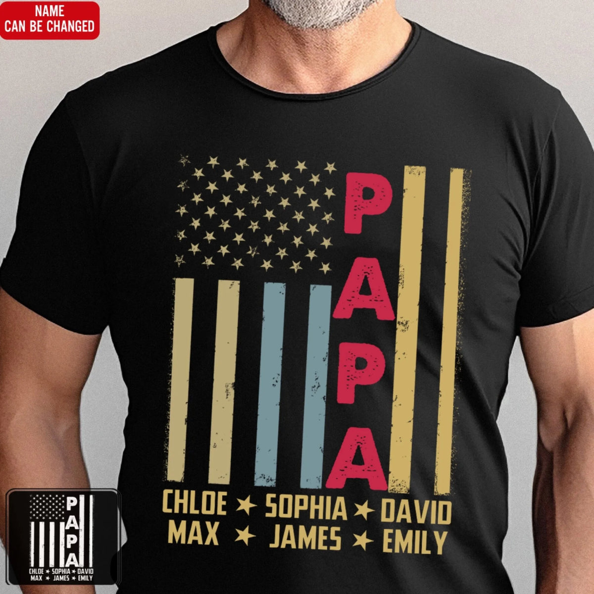 Papa Flag - Personalized T-shirt, Custom Kid Name US Flag Shirt, Father's Day Gift, Gift for Dad/Grandpa