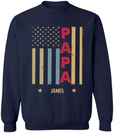 Papa Flag - Personalized T-shirt, Custom Kid Name US Flag Shirt, Father's Day Gift, Gift for Dad/Grandpa