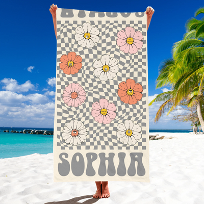Retro Multi Style - Personalized Beach Towel, Beach Towel With Name, Birthday Vacation Gift