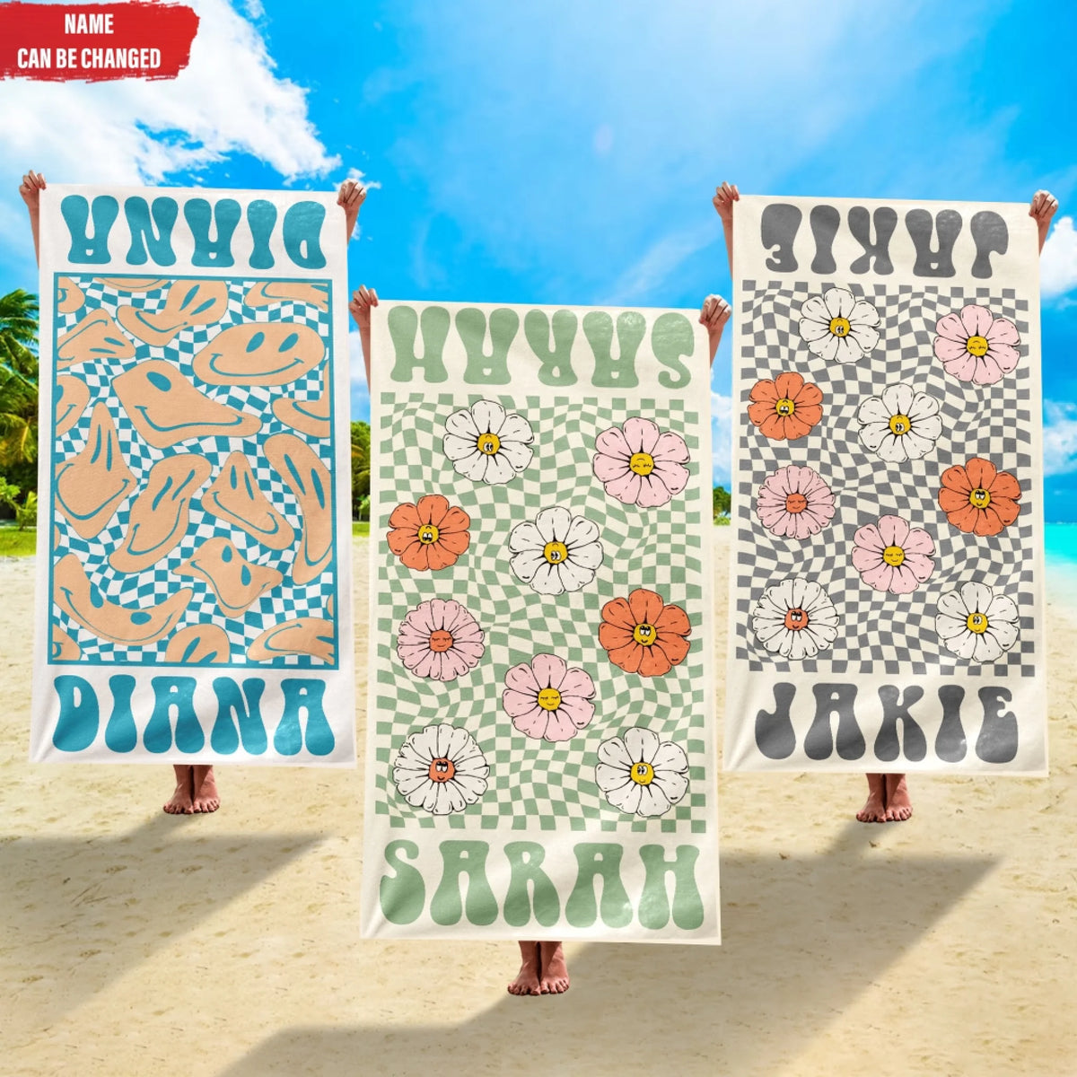 Retro Multi Style - Personalized Beach Towel, Beach Towel With Name, Birthday Vacation Gift