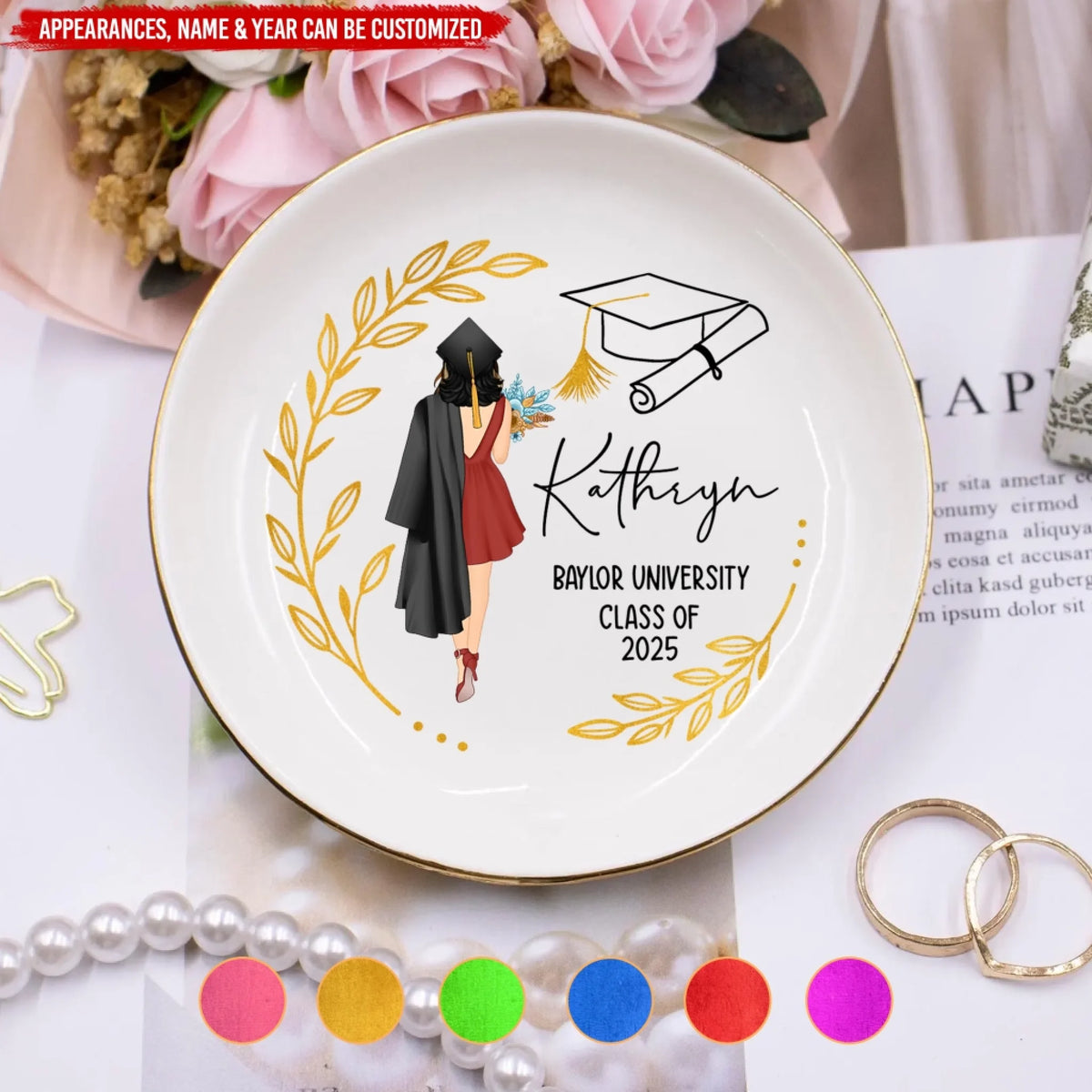 Class of 2025 Graduate Glitter - Personalized Jewelry Dish, Gift for Daughter/Sister/Girlfriend, Grad Gift