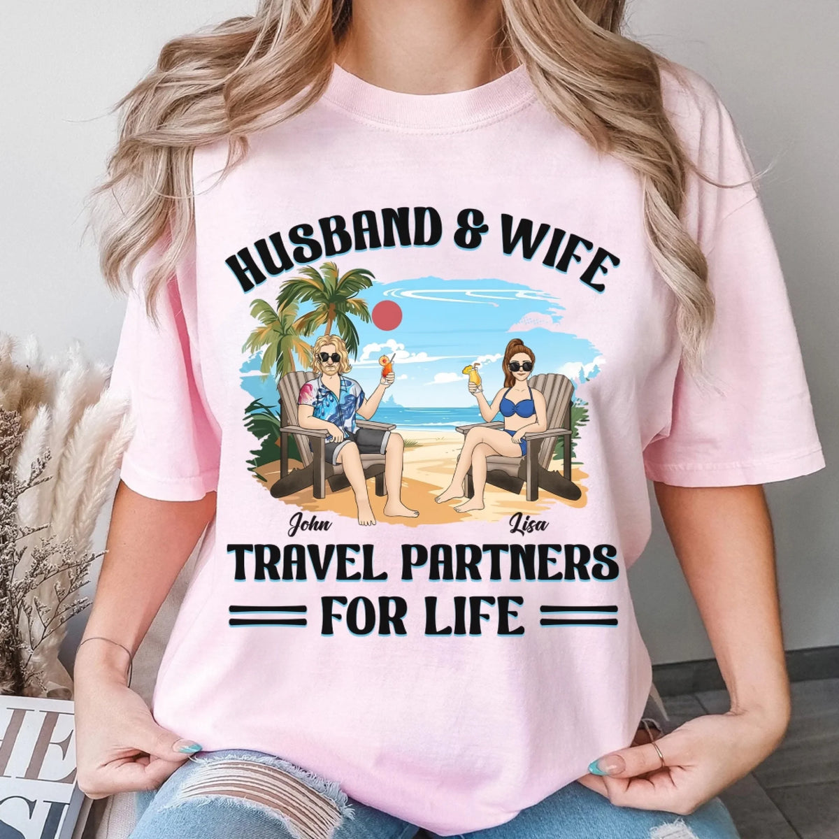 Husband And Wife Travel Partners For Life - Personalized T-Shirt, Summer Gift, Beach Traveling Couple