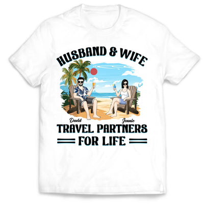 Husband And Wife Travel Partners For Life - Personalized T-Shirt, Summer Gift, Beach Traveling Couple