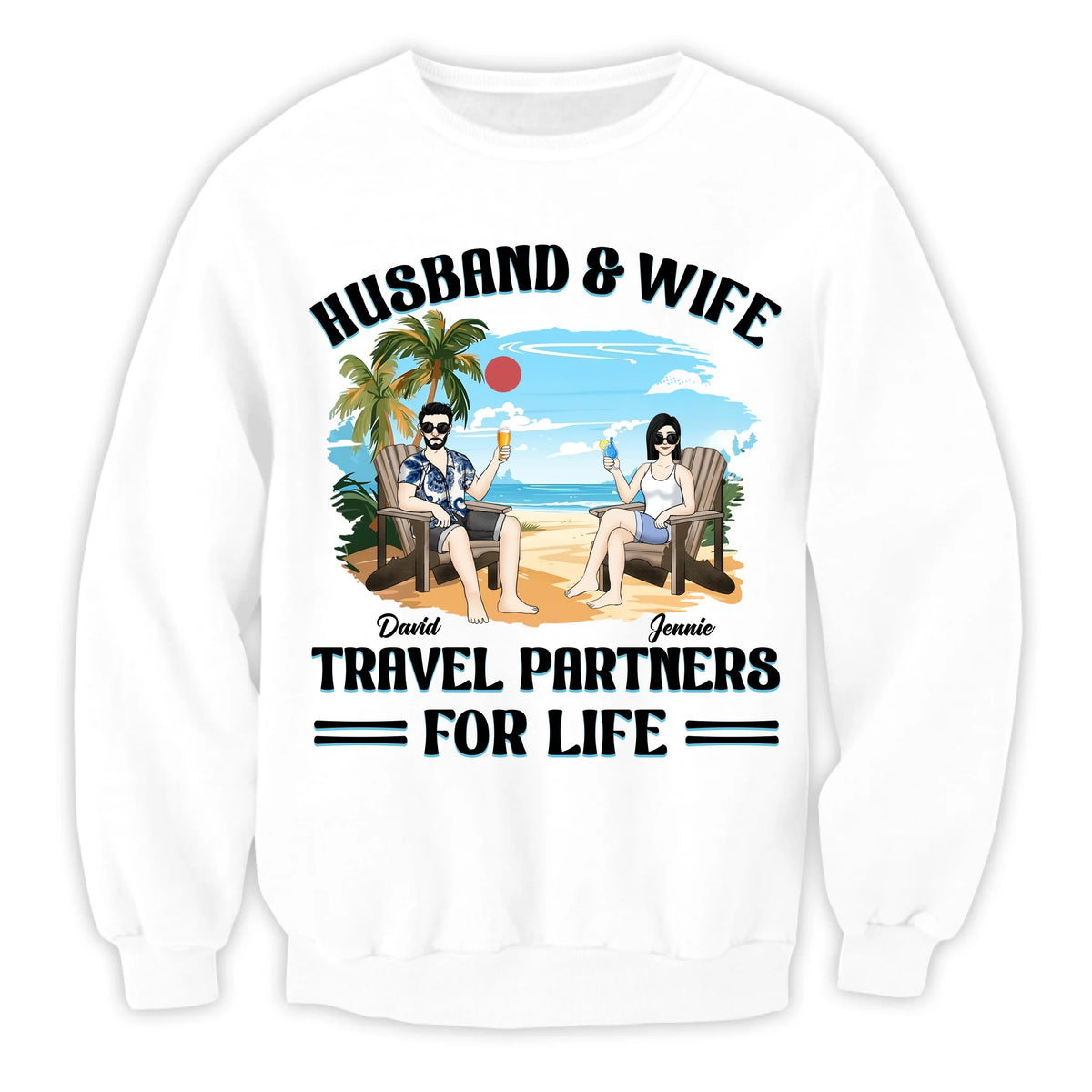 Husband And Wife Travel Partners For Life - Personalized T-Shirt, Summer Gift, Beach Traveling Couple