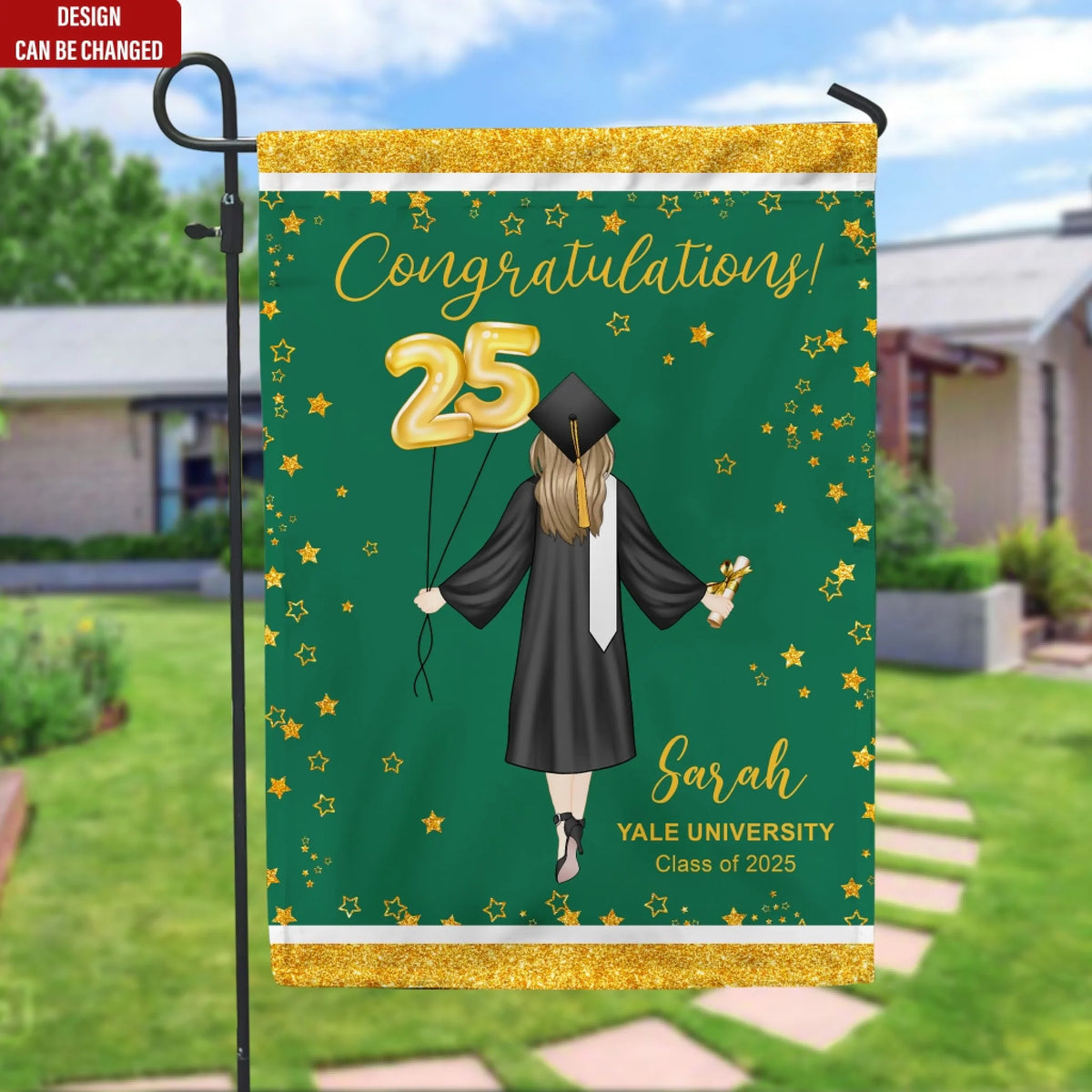 Congratulations Class of 2025 - Personalized Garden Flag, Grad Gift, Glitter Graduation Party Decoration