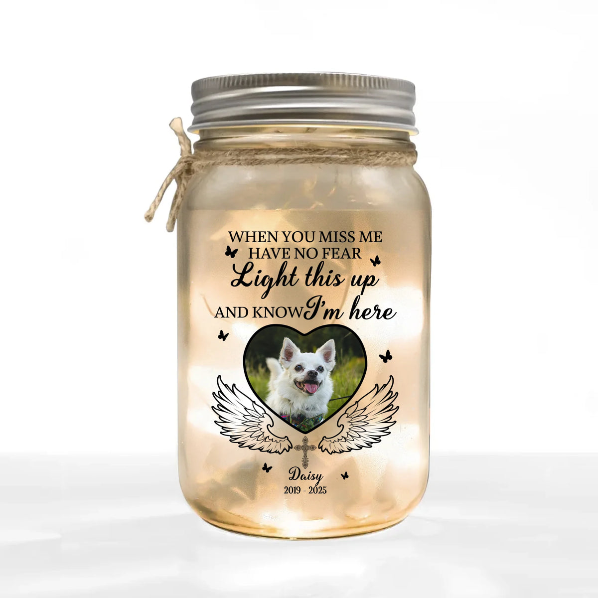 Memorial Pet When You Miss Me Light This Up And Know I’m Here - Personalized Mason Jar Light, Memorial For Loss Of Pet