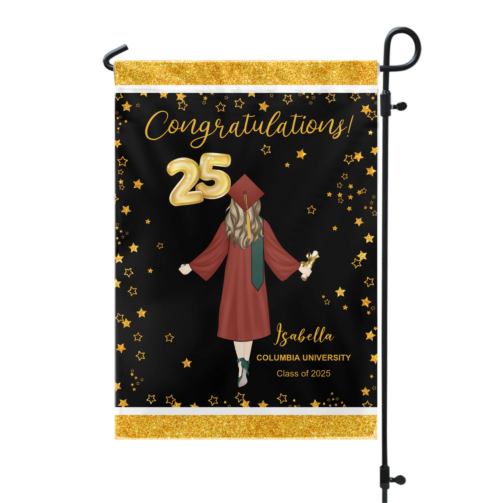 Congratulations Class of 2025 - Personalized Garden Flag, Grad Gift, Glitter Graduation Party Decoration
