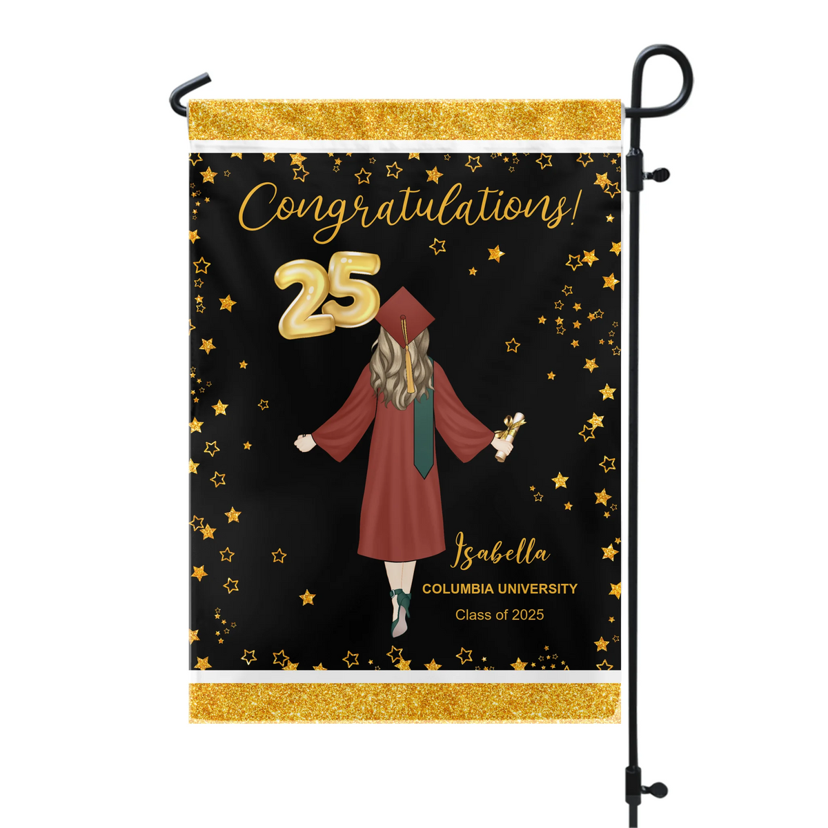 Congratulations Class of 2025 - Personalized Garden Flag, Grad Gift, Glitter Graduation Party Decoration