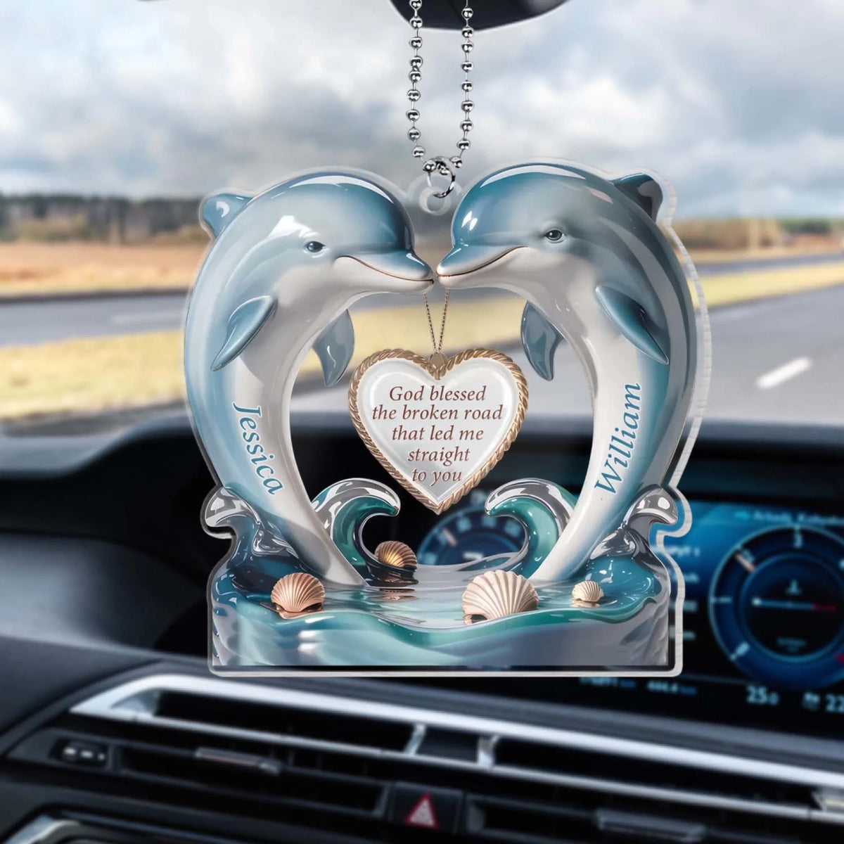 God Blessed The Broken Road That Led Me Straight To You - Personalized Acrylic Car Hanger, Gift For Husband/Wife, Anniversary Gift