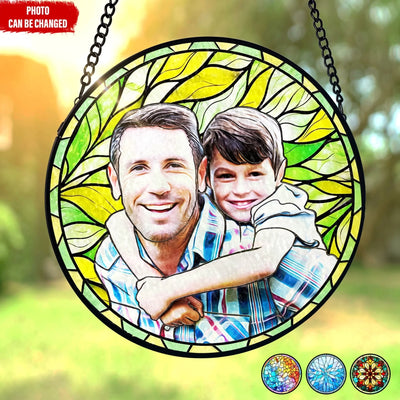 Dad/Grandpa And His Kid Custom Photo - Personalized Window Stained Glass, Custom Photo Gift For Dad/ Mom