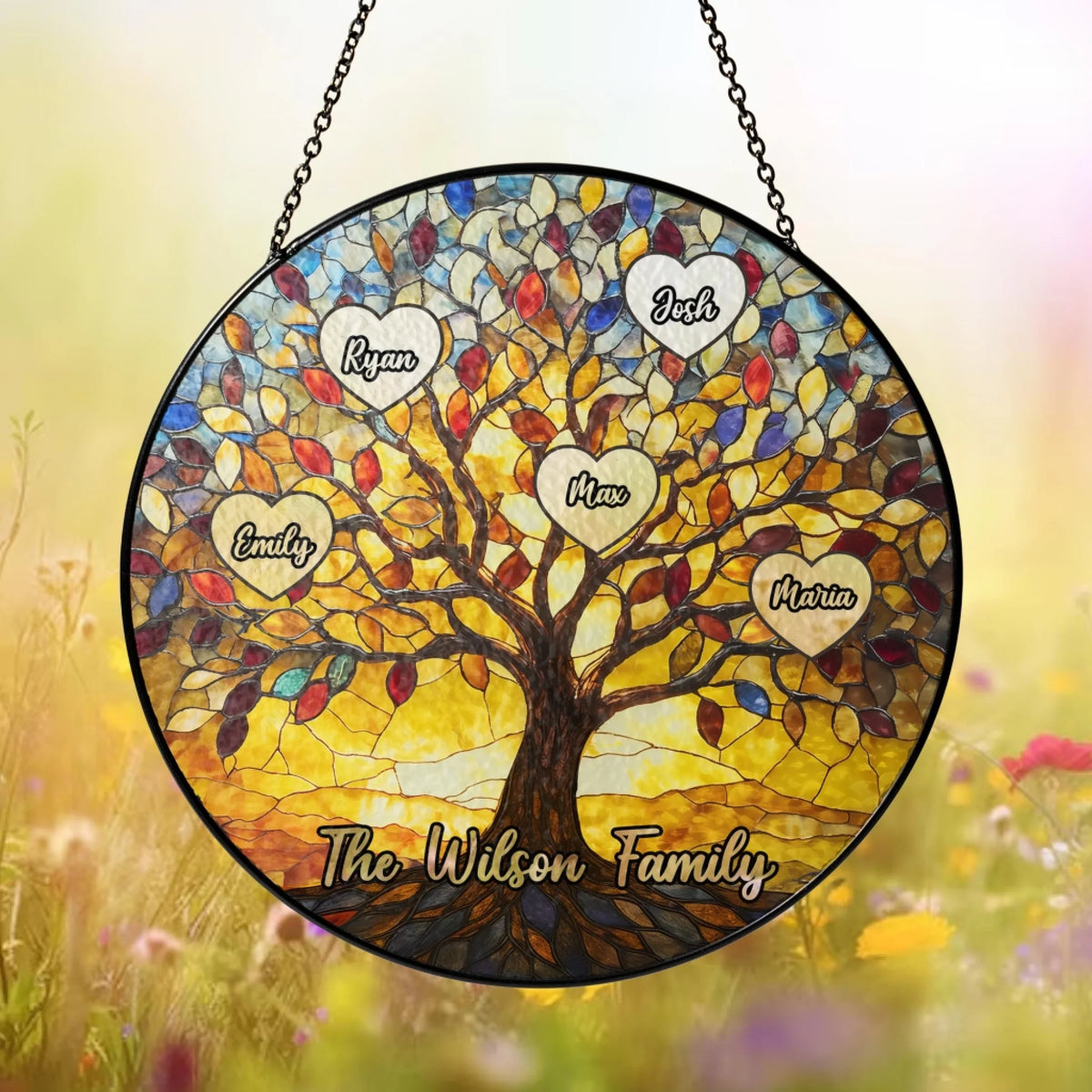 Tree Of Life Names - Personalized Window Stained Glass, Custom Suncatcher with Kids Names
