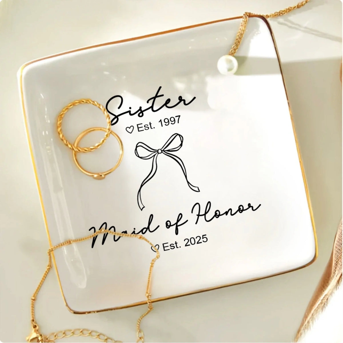 Maid Of Honor - Personalized Jewelry Dish, Gift For Her, Sister Wedding Gift