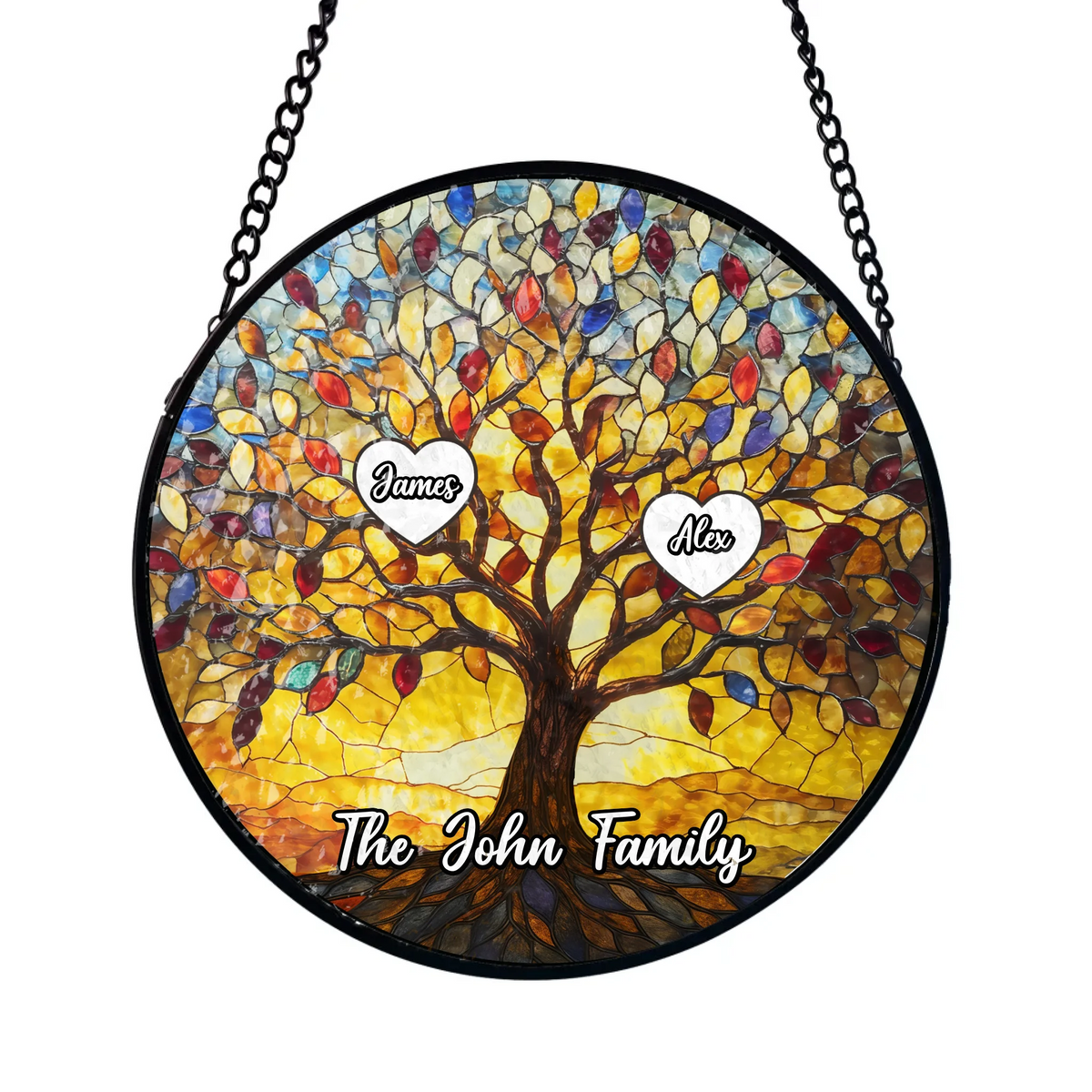 Tree Of Life Names - Personalized Window Stained Glass, Custom Suncatcher with Kids Names