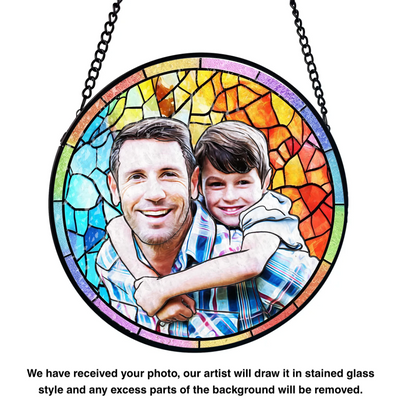 Dad/Grandpa And His Kid Custom Photo - Personalized Window Stained Glass, Custom Photo Gift For Dad/ Mom