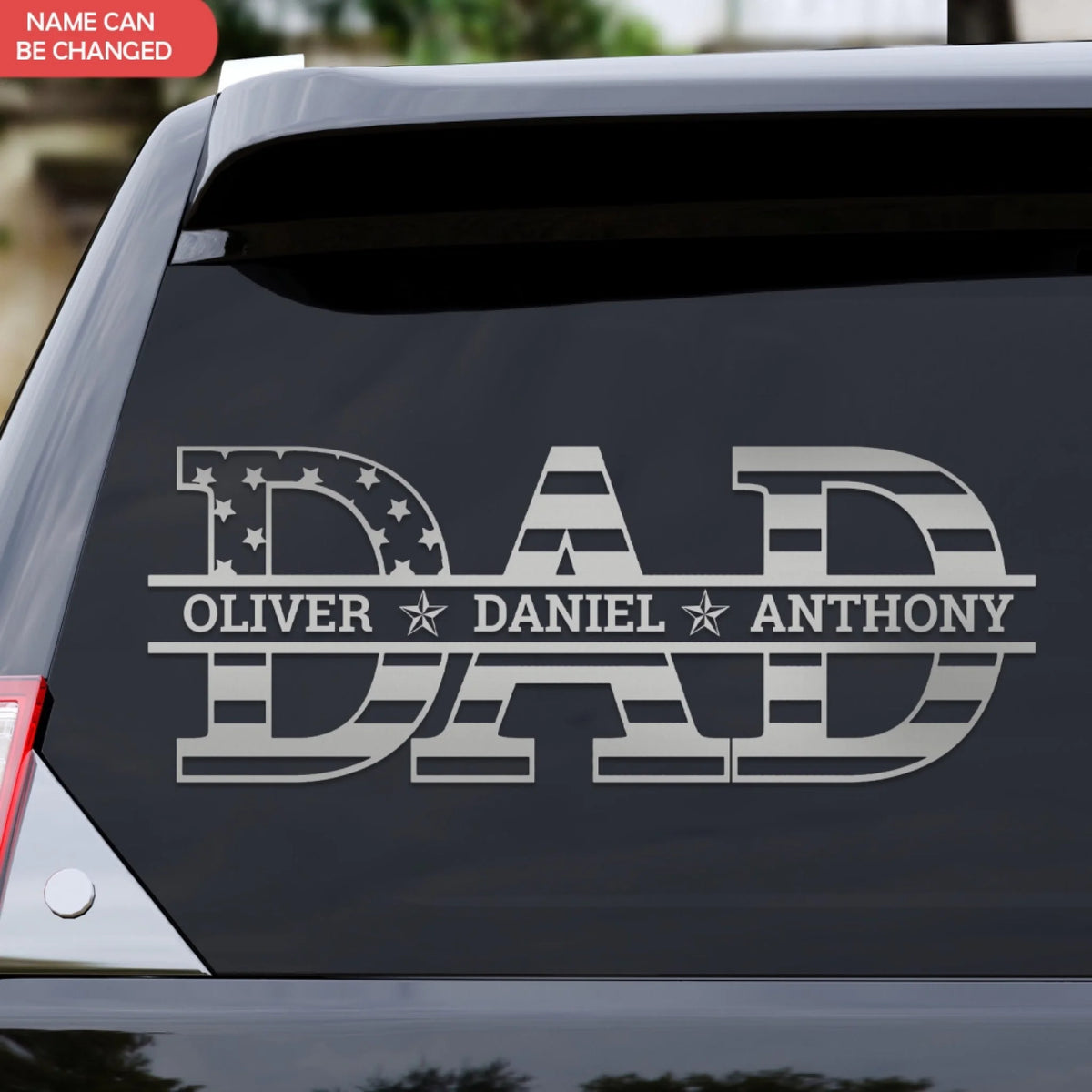 Dad With American Flag - Personalized Decal, Father's Day Gift For Dad, Car Accessories