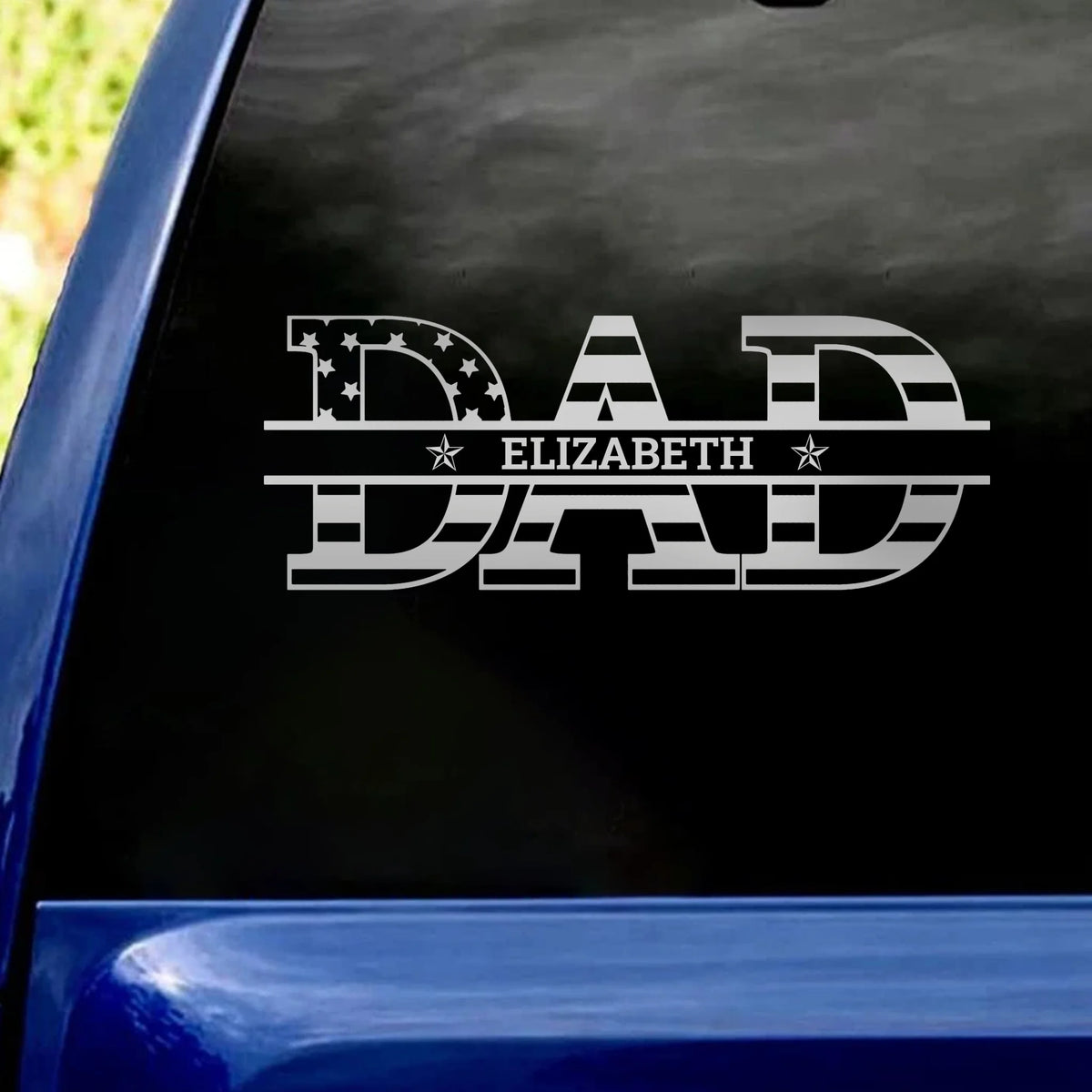 Dad With American Flag - Personalized Decal, Father's Day Gift For Dad, Car Accessories