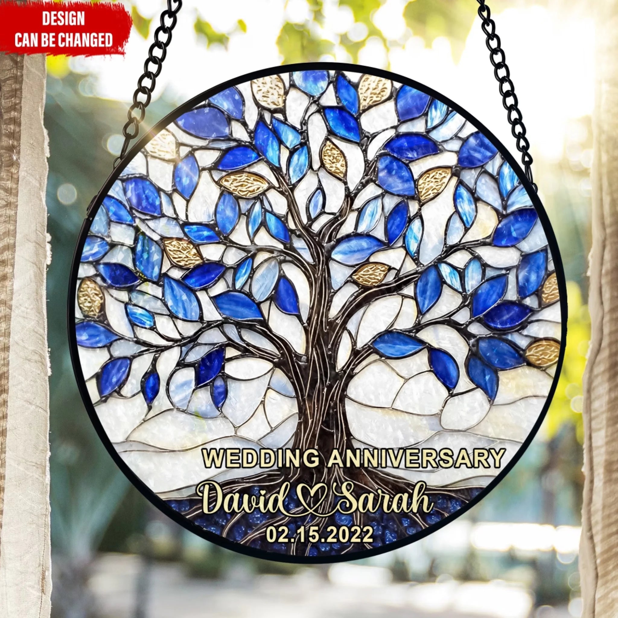 Anniversary Tree of Life - Personalized Window Stained Glass, Hanging Suncatcher, Wedding Anniversary Gift