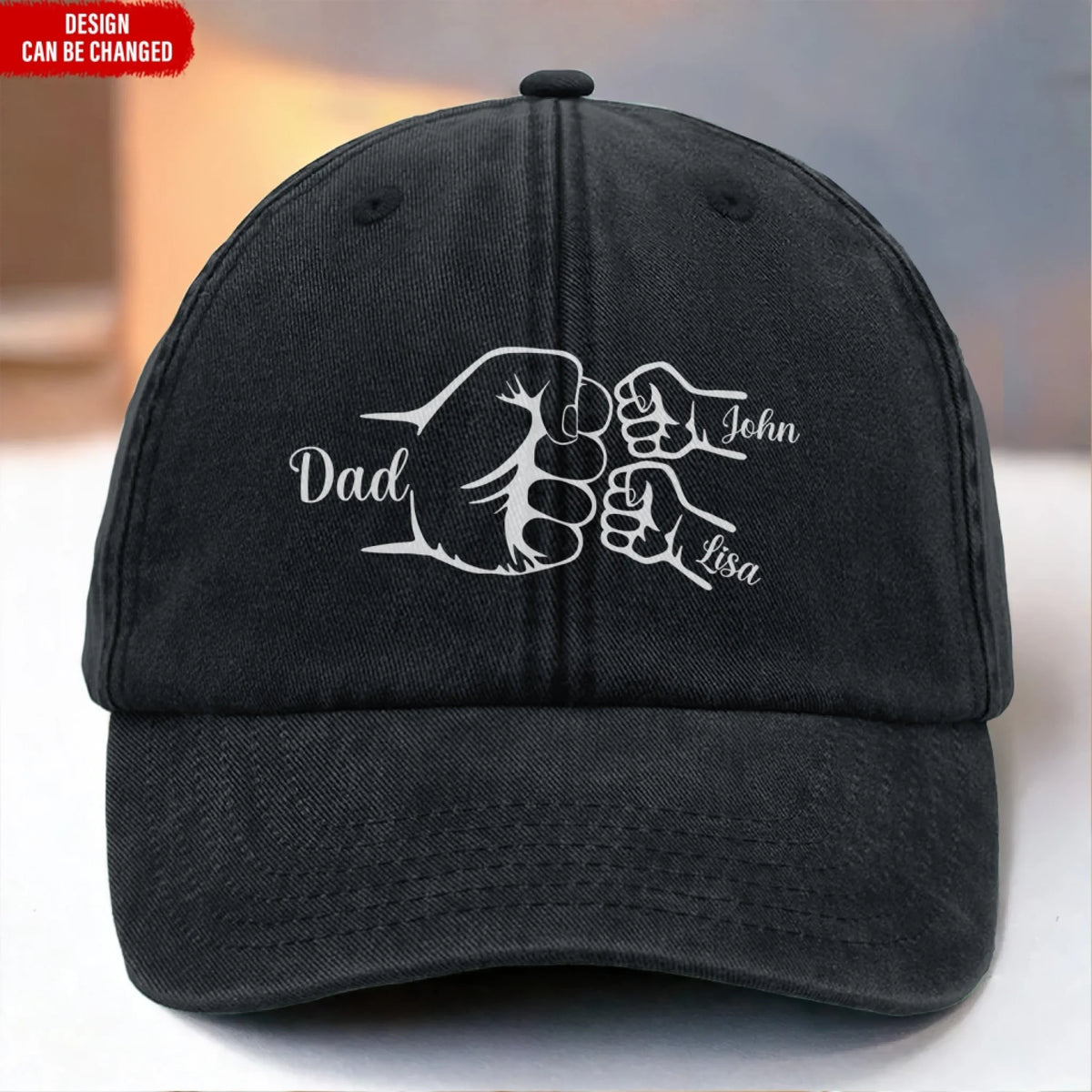 Dad Fist Bump - Personalized Vintage Washed Denim Baseball Cap, Gift For Dad/Grandpa, Father's Day Gift