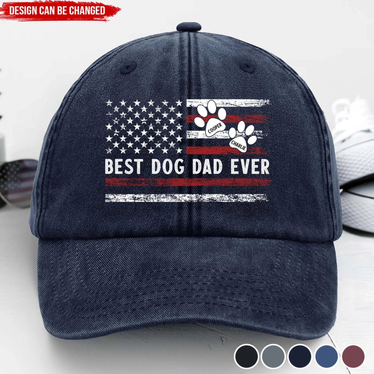 Best Dog Dad Ever - Personalized Vintage Washed Denim Baseball Cap, Gift For Dad/Grandpa, Dog Dad Gift