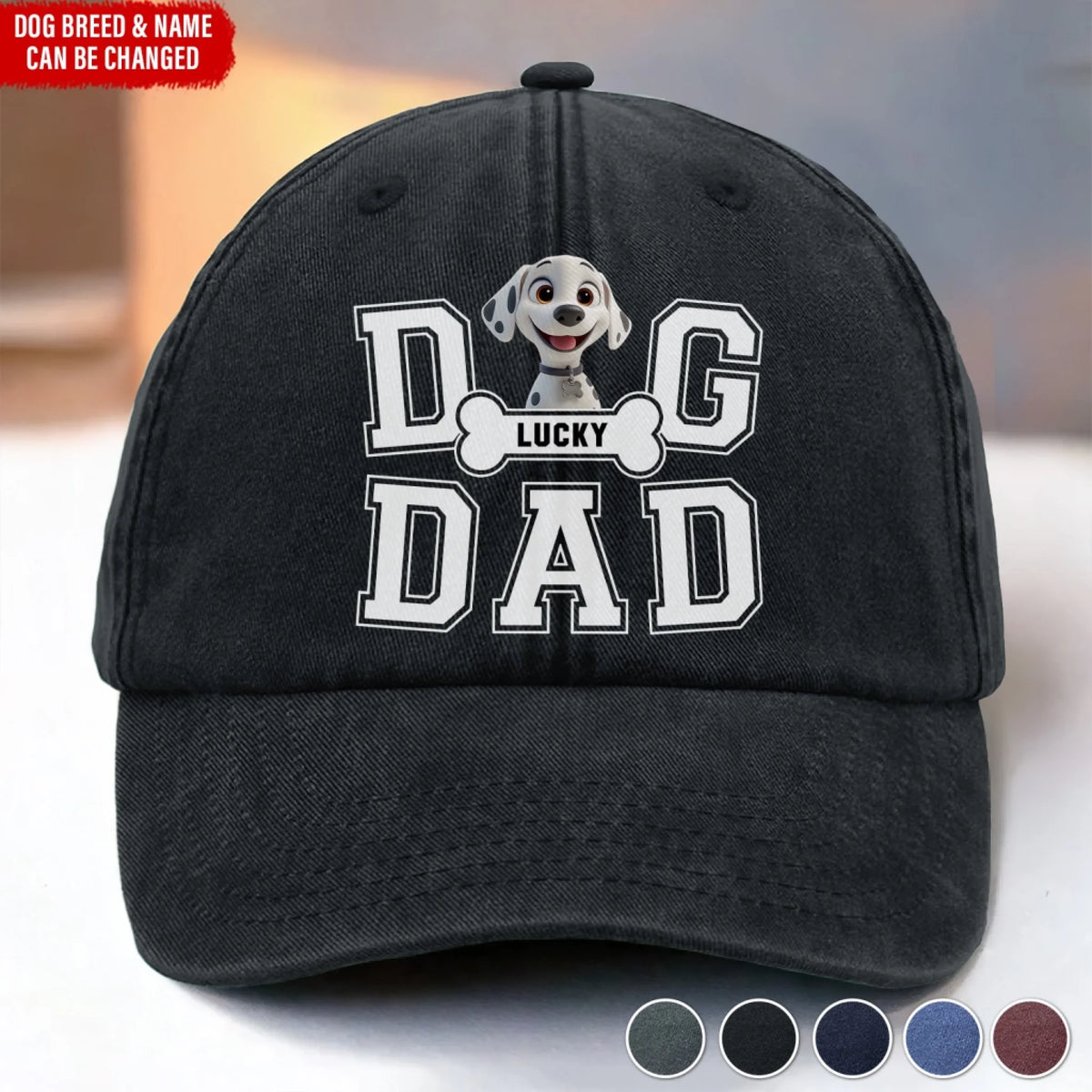 Dog Dad With Dog Name - Personalized Vintage Washed Denim Baseball Cap, Gift For Dog Lover