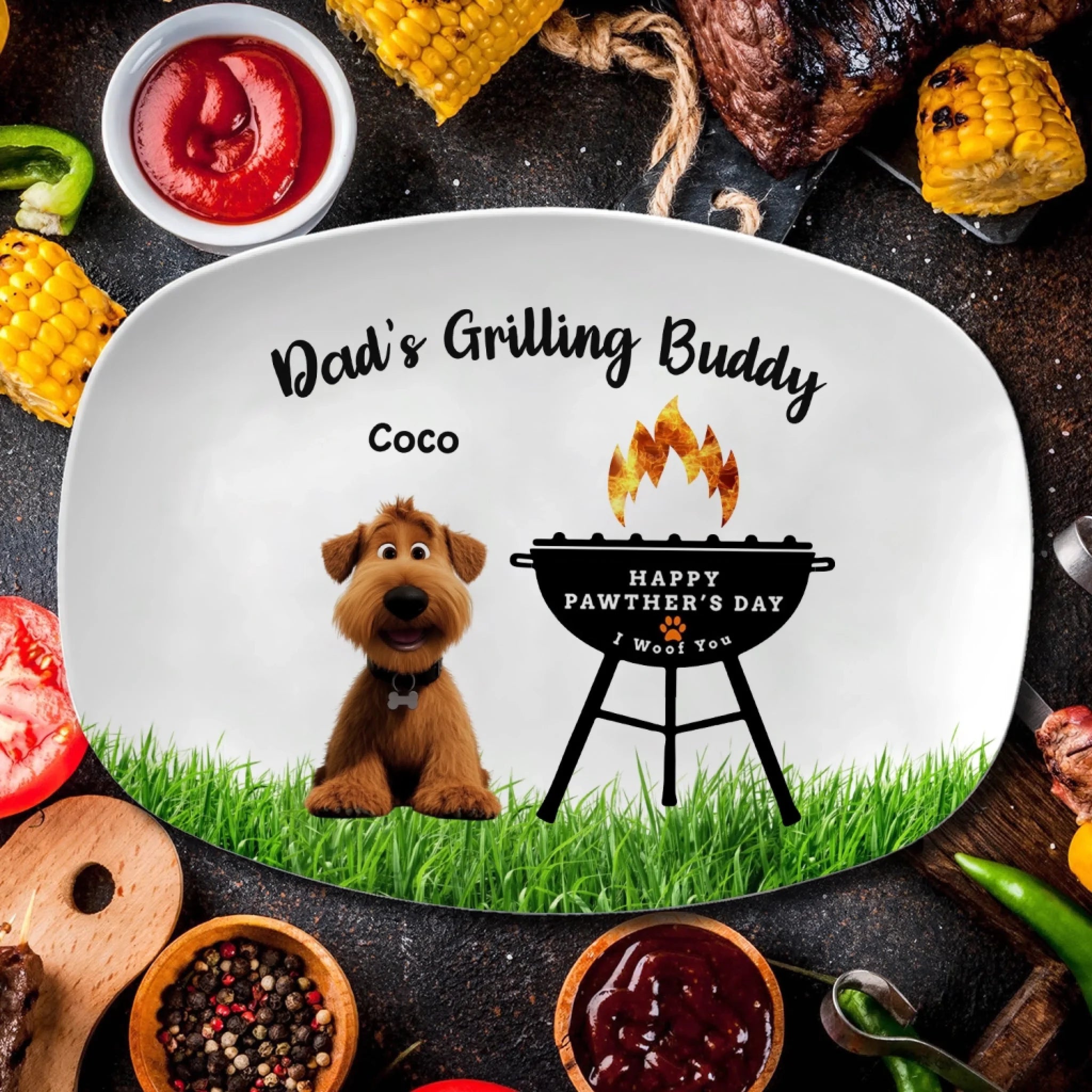 Dad's Grilling Buddies - Personalized Platter, Grilling Dad Gift, Gift for Dog Dad