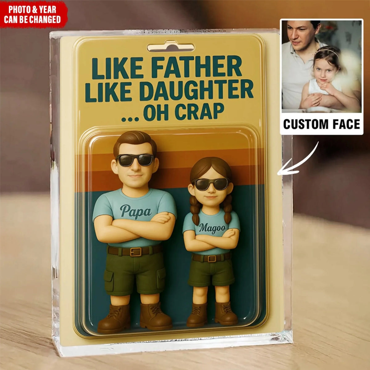 Like Father Like Daughter - Personalized Acrylic Plaque, Custom Photo Dad And Kids 3D Figure Acrylic Block