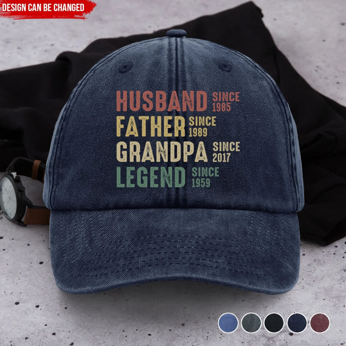 Dad Grandpa Legend - Personalized Vintage Washed Denim Baseball Cap, Gift For Dad