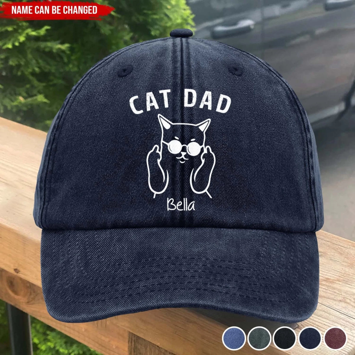 Funny Cat Dad - Personalized Vintage Washed Denim Baseball Cap, Funny Gift for Cat Lovers, Cat Dad Gift