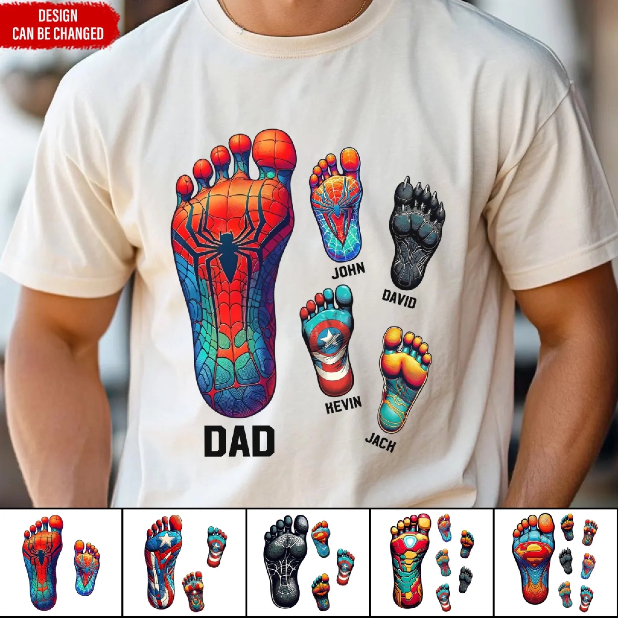 Superhero Father and Kid Footprints - Personalized T-Shirt, Gift for Dad/Husband, Father's Day Gift