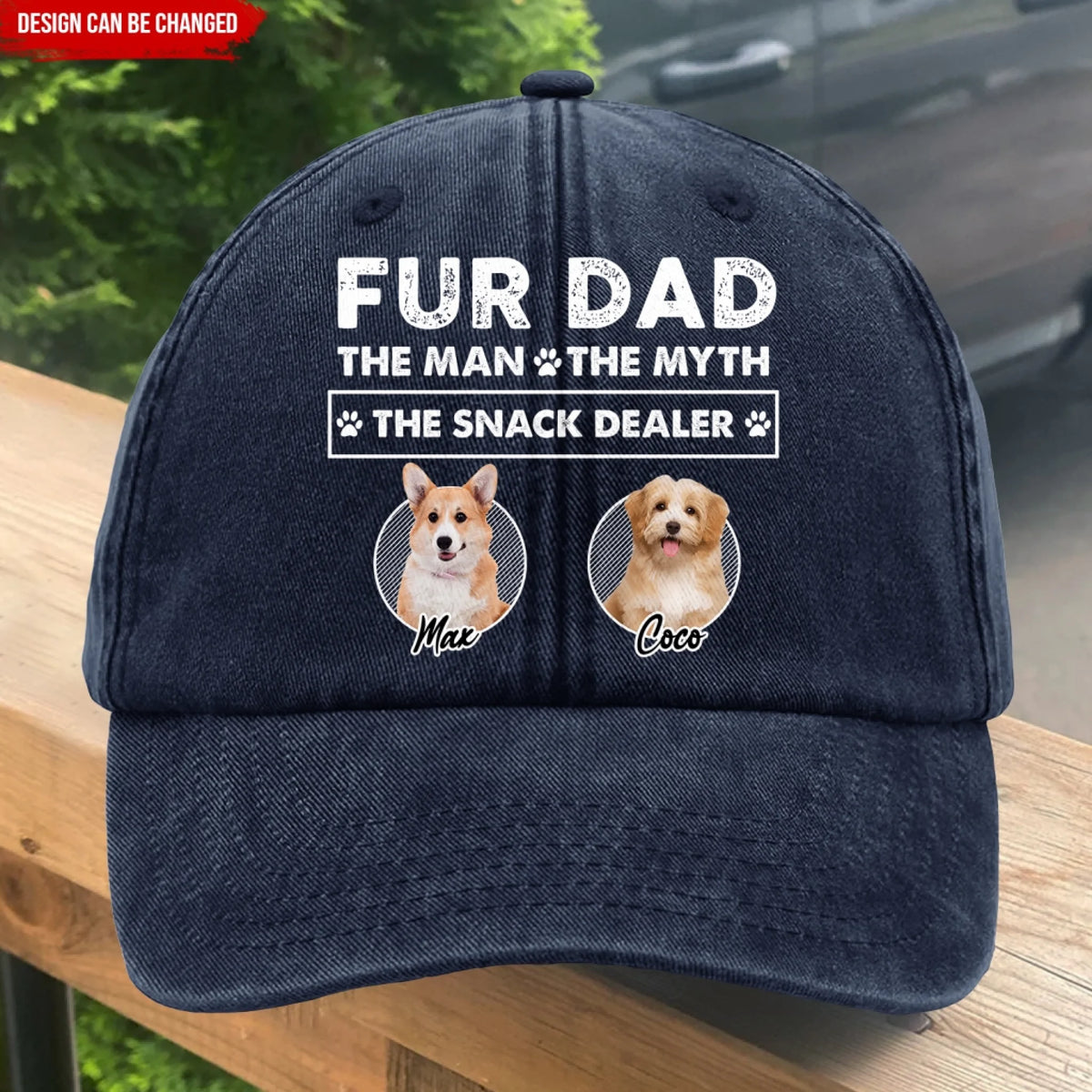 Fur Dad The Man The Myth The Snack Dealer - Personalized  Vintage Washed Denim Baseball Cap, Gift For Dog Dad