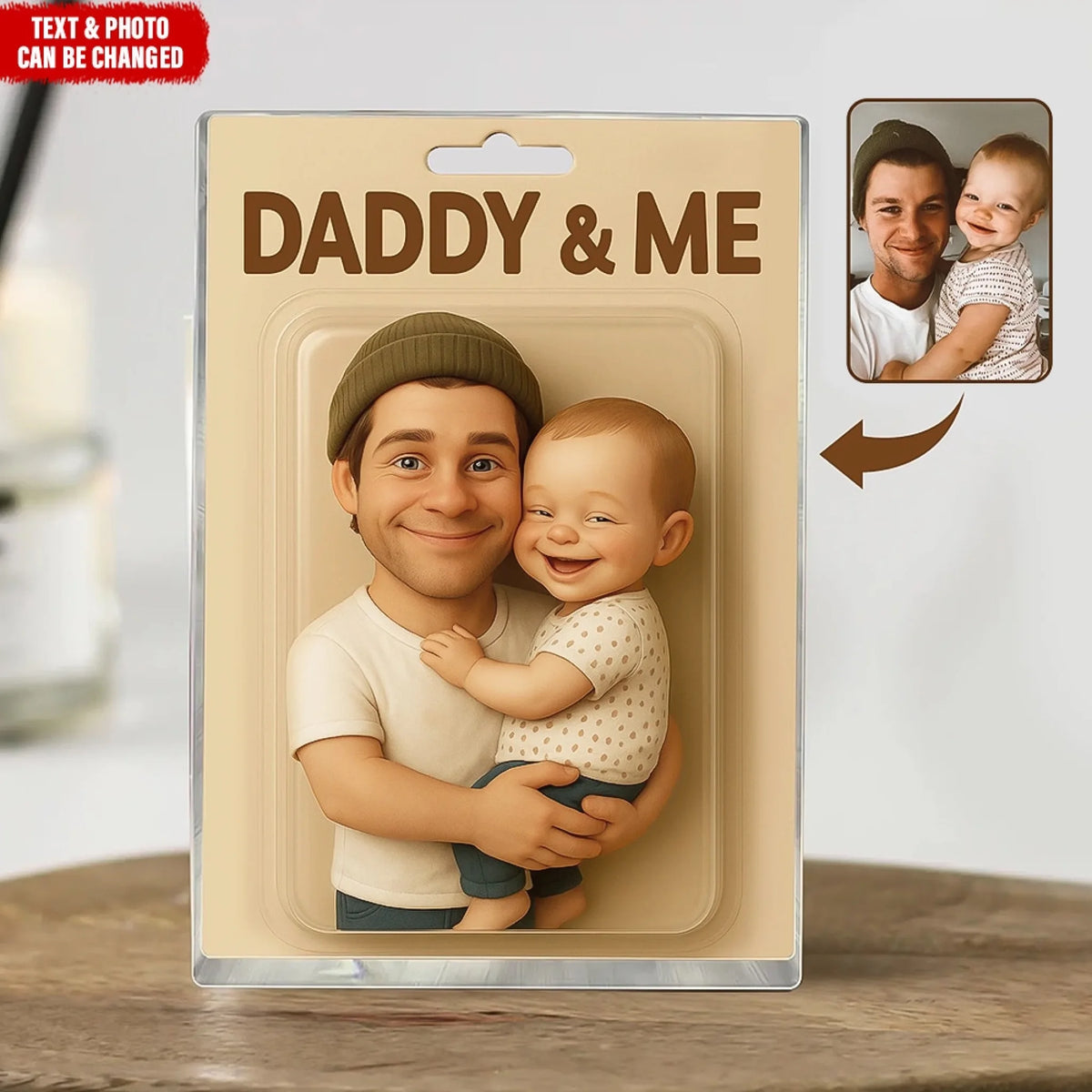 Custom Photo Daddy & His Kid - Personalized Acrylic Plaque, Gift For Dad Action Figure Acrylic Block